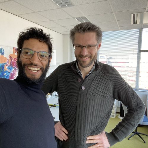 Ruben Klerkx en Sergio van der Pluijm tijdens de opnames van de Creators Podcast over zelfcoaching met ACT